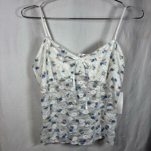 Electric Behavior Tank Top Juniors XL White Lace Y2K Sheer Stretchy Coquette NWT